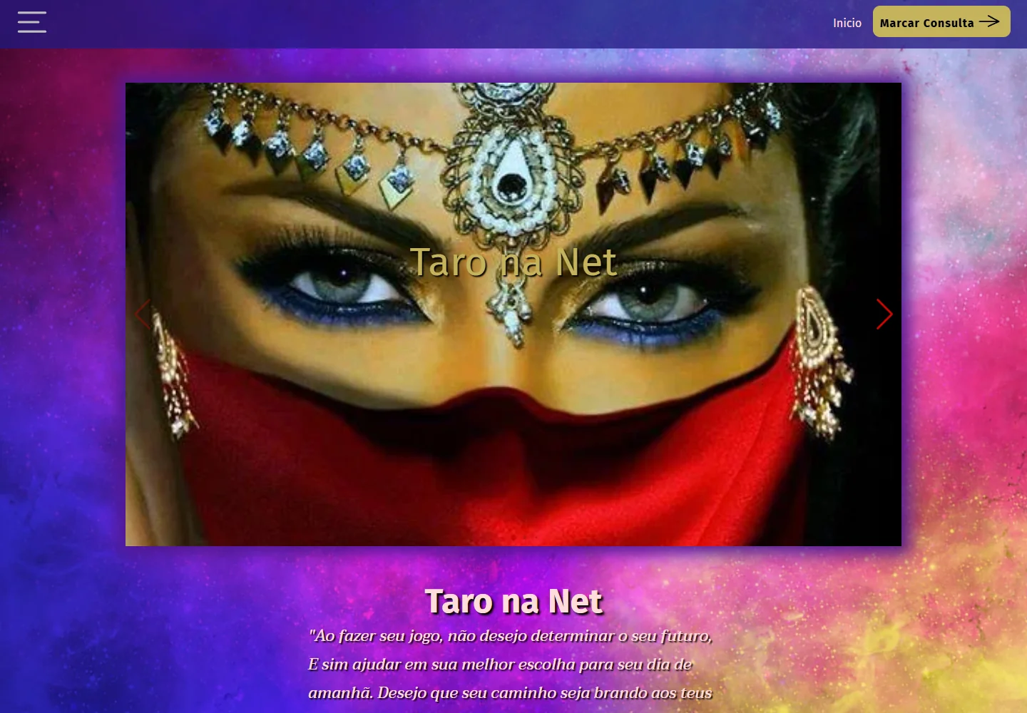 Captura do site Tarô na Net, com navegação e apresentação visual do serviço.